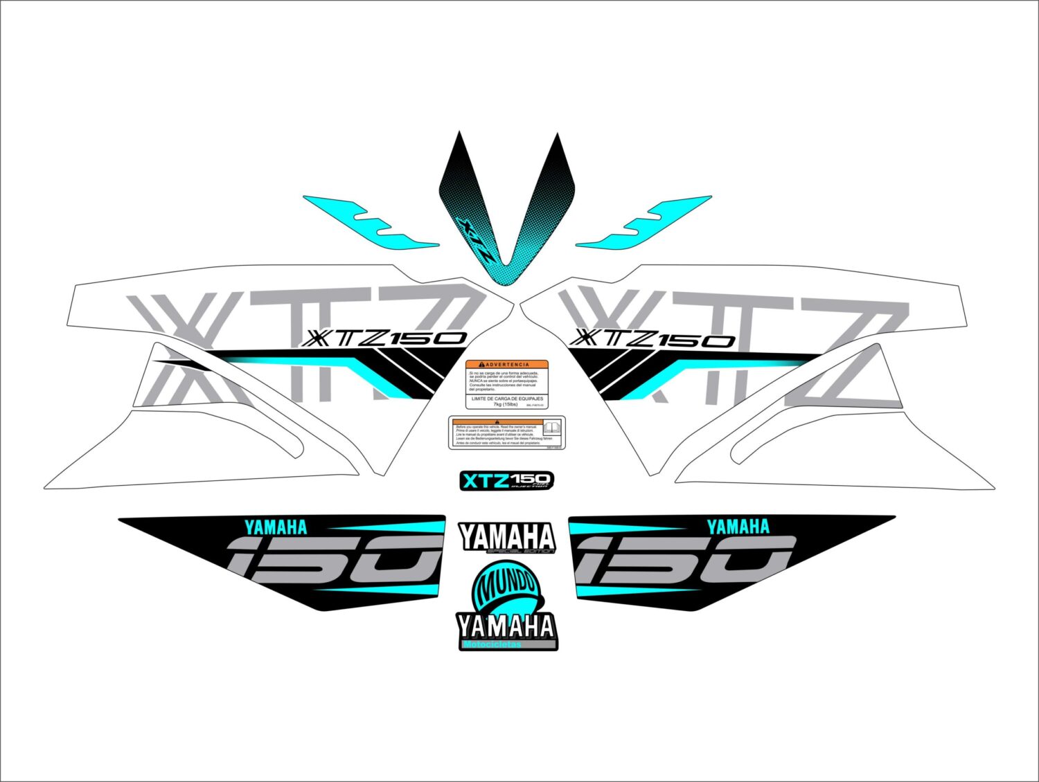 XTZ PERSONALIZADO COMPLETO TIPO 250 BLANCO CYAN