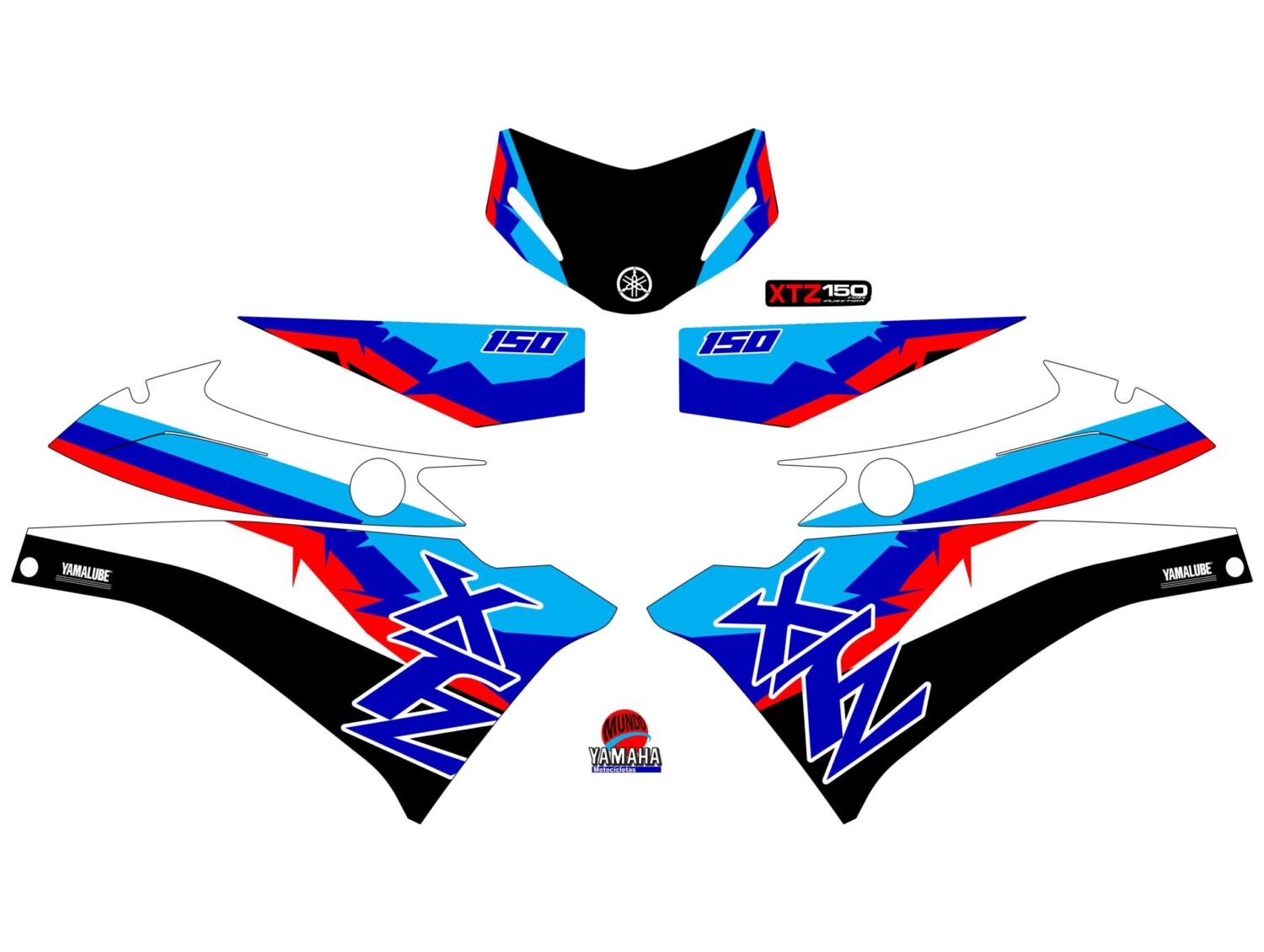 XTZ 150 PERSONALIZADA 3 LINEAS CYAN AZUL Y ROJO