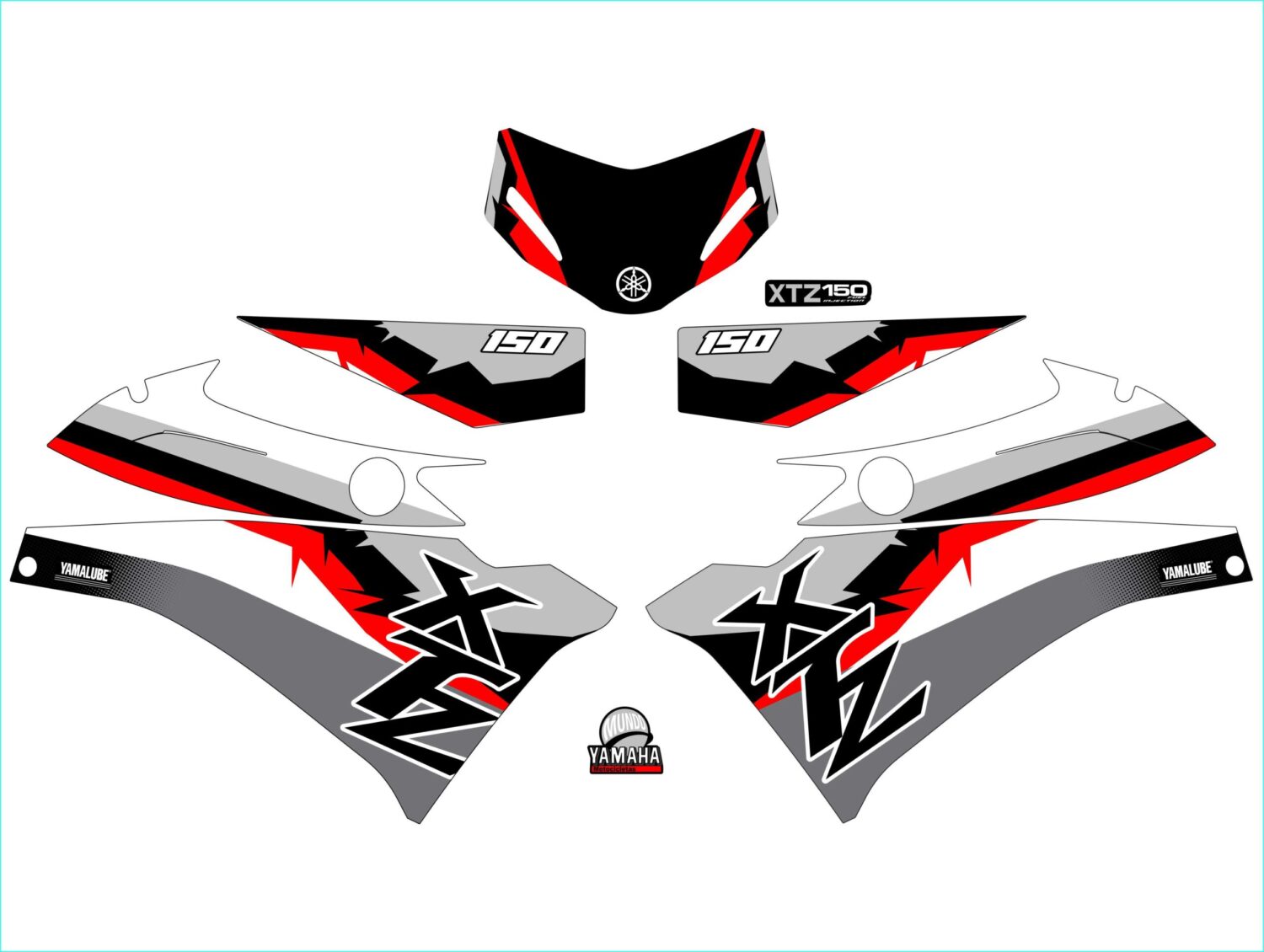 XTZ 150 PERSONALIZADA 3 LINEAS GRIS CLARO OSCURO Y ROJO