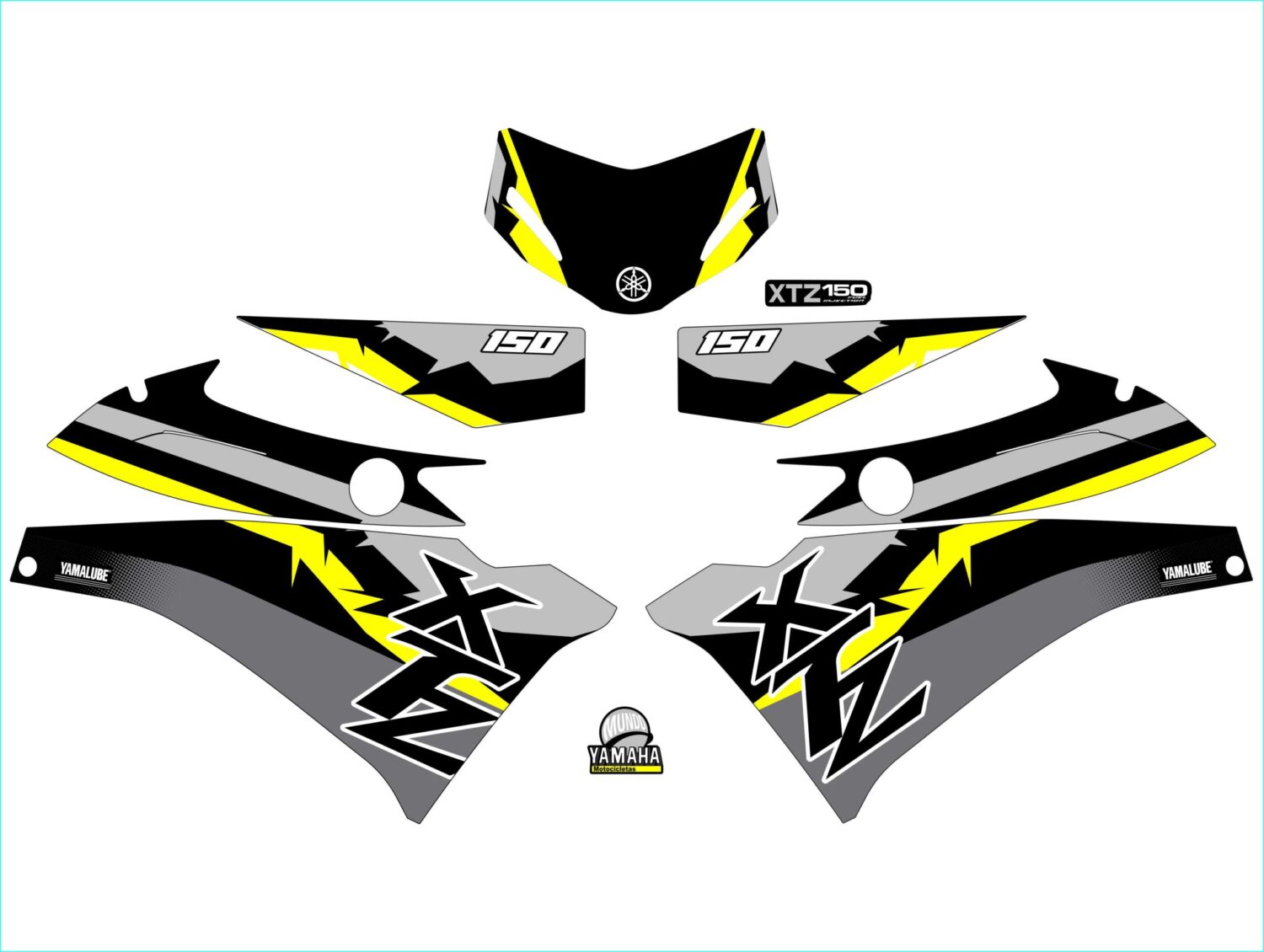 XTZ 150 PERSONALIZADA 3 LINEAS GRIS CLARO OSCURO Y AMARILLO